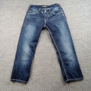 Silver Jeans Womens‎ 26 Suki Flap Capri Blue Denim Stretch Mid Rise Crop Jeans